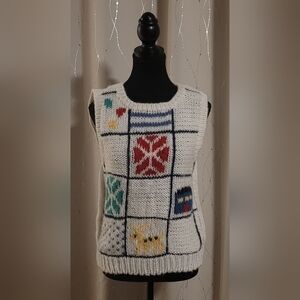 ​VTG Townhouse Patchwork Knit Vest | Scandi Cottage Scene Small